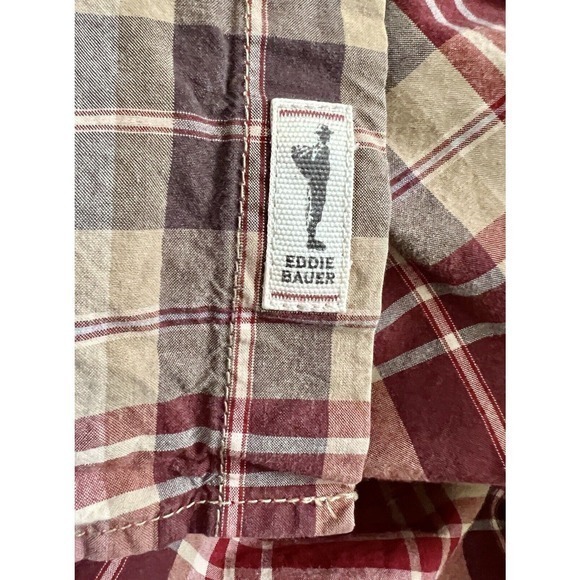 Eddie Bauer Men's Button Down Shirt Size XXL SS Red, Brown plaid EUC - Picture 7 of 8